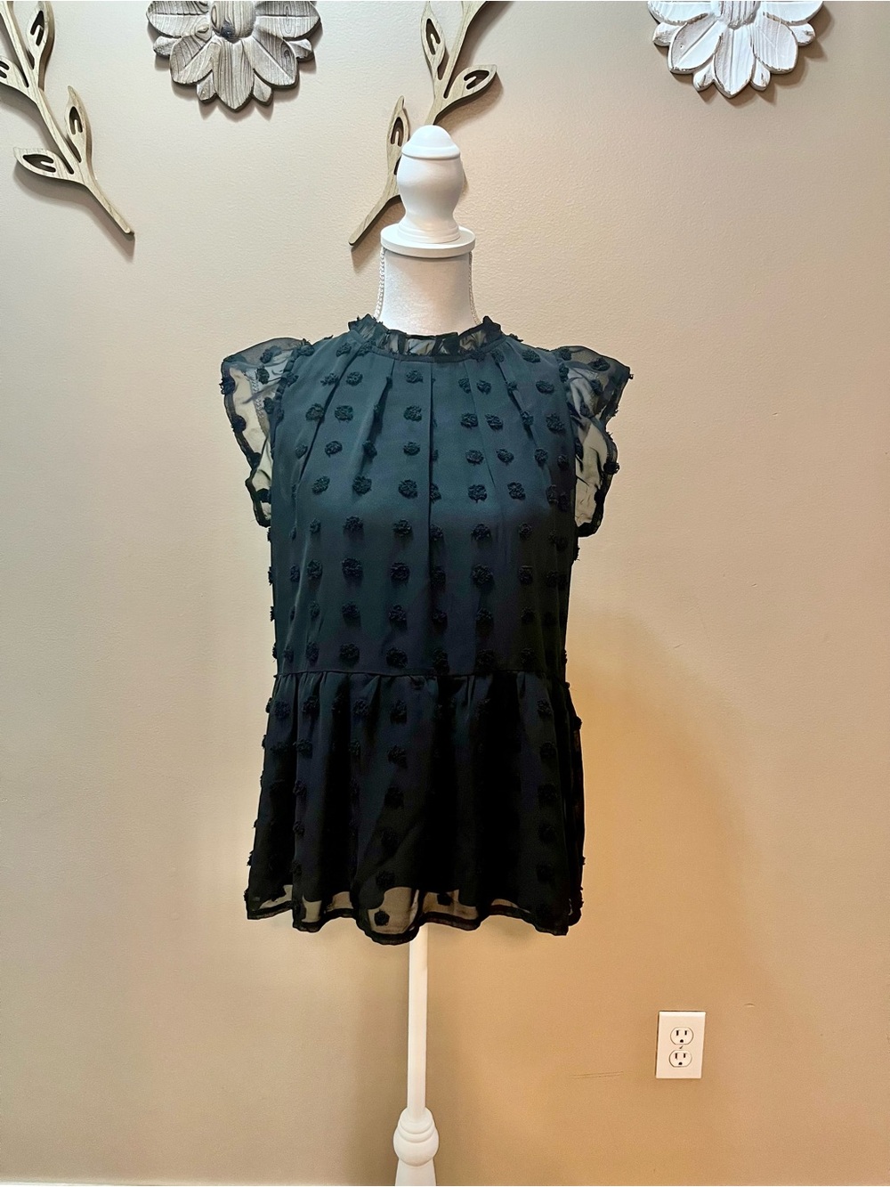 Black Sheer Dark Romantic Whimsigoth Peplum Top Size Small